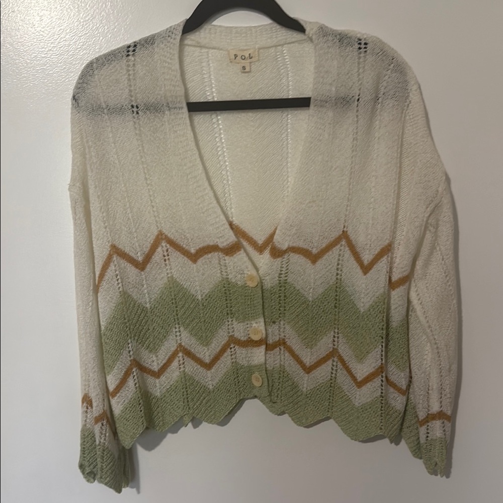 POL Chevron Knit Cardigan Cream and Green